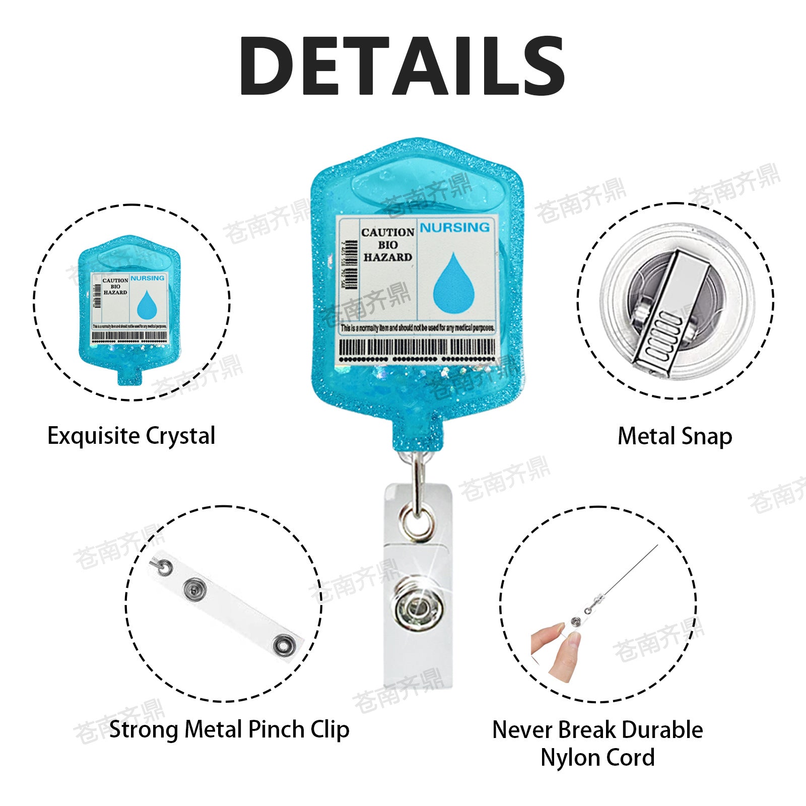 Wholesale Oil Medication bag medical acrylic badge reel retractable easy to pull